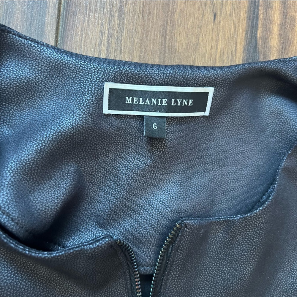 Melanie Lyne Black Faux Leather Panel Zip Front Jacket Size 6 - Picture 5 of 7